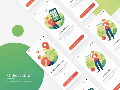 Onboarding Illustration for Location Based Social Media App animation design flat illustration green illustration interaction mobile app onboarding ui uiux