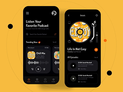 Podcast Mobile Application Design (Animated version) animation app app design awe dark app dark ui ios mobile app motion motion graphics podcast podcast app podcast application podcast design podcast mobile app streaming app ui