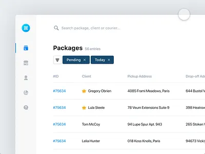 Voice Control app back office blue clean cmr design filter flat management minimal mission control platform search system table ui ux voice