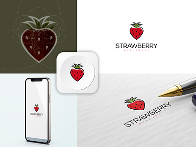 Strawberry Logo branding circle corporate branding design fruit golden ratio graphic design grid illustration line logo logodesign mascot minimal red simple strawberry vector