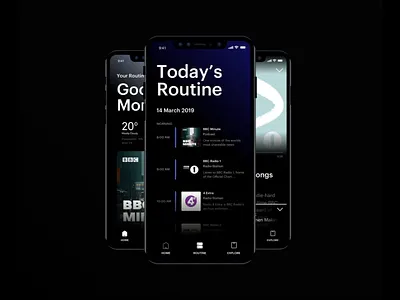 BBC Future Sounds black brand brutalist dark app dark mode dark mode ui dark ui itunes minimal mobile modal music music app music ux netflix popup spotify streaming app typography ui