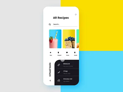 Augmented Reality Recipe App (Automated Hack #25) app ar ar app augmented reality automation bright cards flat food food app futuristic health menu minimal mobile prototype recipe rounded ui video