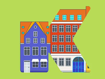 K Letter 2d animation 36days k 36daysoftype after effect animation city denmark doors illustration k kopenhagen letter motion design town typography windows