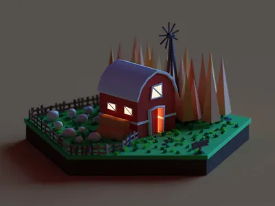 Farm v2 2d 3d animation blender cute design farm gif illustration isometric landscape lowpoly sheep tree
