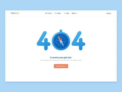 404 Page For Online Travel Agency 404 animation compass error illustration ota travel web