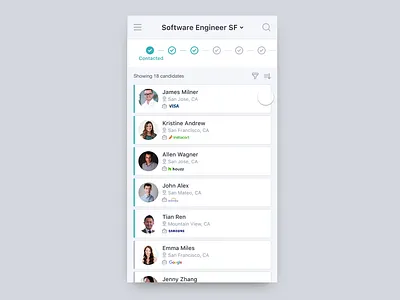 Talent Sourcing Tool - Mobile animation apps clean cms content management system design invisionstudio layout list mobile mobile animation mobile app saas ui web white