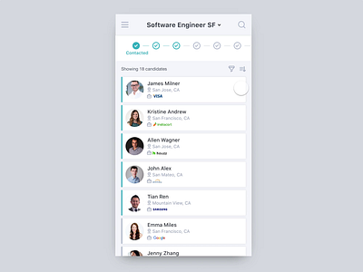 Talent Sourcing Tool - Mobile animation apps clean cms content management system design invisionstudio layout list mobile mobile animation mobile app saas ui web white