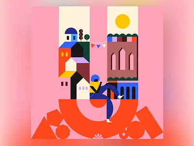 U 36daysoftype 36daysoftype u building building blocks character character design city geometric geometry minimal pink
