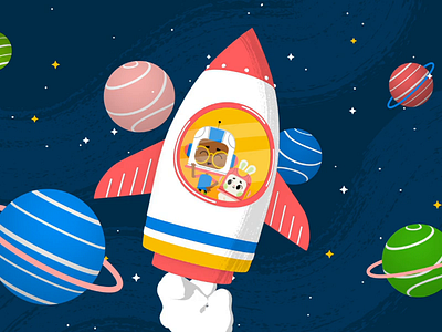 Rocket Space aftereffects animation character design duik bassel easter flatdesign illustration kid launch mograph motion planet rocket rubberhose space vector