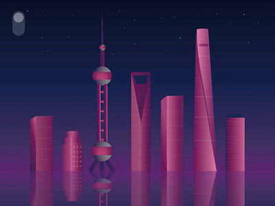 Daily UI 015 - City Shanghai Day/Night Switch animation architechture city color dailyui dailyui015 dailyuichallange gradual change illustration light night night scene onoff switch scenery shanghai starts switch ui ux water