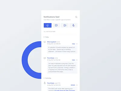 Dealer Messenger - Notifications Feed agency animation app design automotive blue consultants dashboard design feed full screen interaction interface design motion product design team ui visual web web design