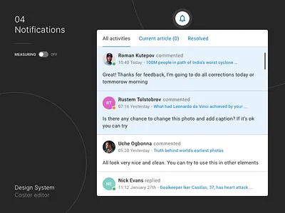 Coster Editor - Notifications atomic design components dashboard design systems interface notifications style guide ui ux web