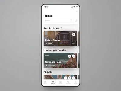 Untravelled App Interaction #4. Open the Place app categories description design feed filters interface ios menu bar photo search sketch app travel ui uidesign ux uxdesign web web design