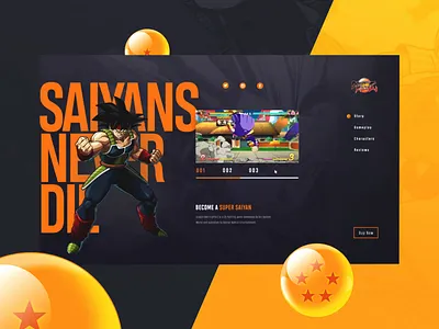 Dragon Ball Fighter Z - Mock Concept anime concept design dragon ball dragon ball fighter z dragon ball z gaming grid landing page layout mockup orange purple ui video games web web mock website