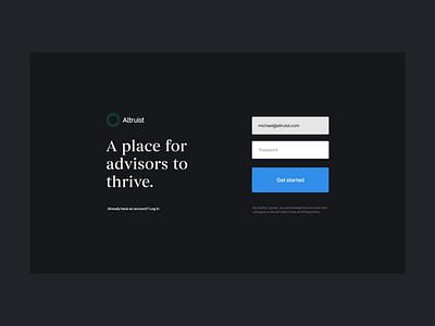 Altruist Signup black blue design gray ui web white