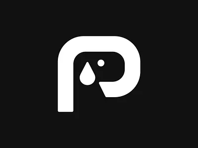 P + Dog! appicon brand branding design dog drop icon illustration letter logo logo design mark monochrome negative space p pet puppy saas symbol type