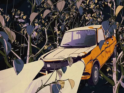 Day Trip Loop animation c4d car cinema 4d forest headlights leaves motion design motion graphics night trees