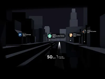 Augmented Reality Head-Up Drive Automotive Scene 3d animation automotive car concept design app interactive interface motion prototype ui uidesign uiux