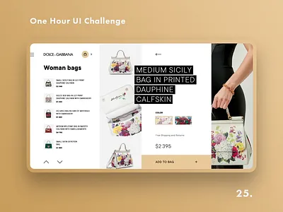 One Hour UI Challenge - 25. - DOLCE & GABBANA animation bag branding challenge daily challange daily challenge dailyui design dolcegabbana e commerce fashion landing promo shop ui uiux ux web design