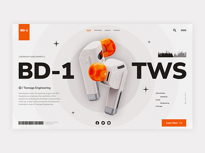 Headphones web page bd 1 bluetooth brand identity branding concept earbuds headphones headset product product design responsive tws ui ux website design wireless