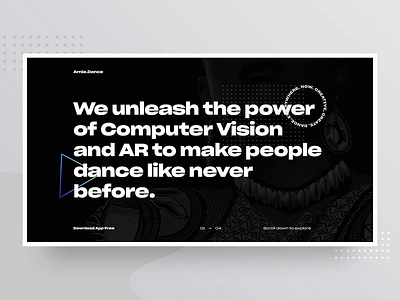 Arnie - Dance App (Site) animation art clean dance landing minimal scroll site ui ux vr website
