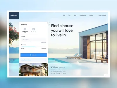 Real Estate page exploration animation blur design navigation search ui