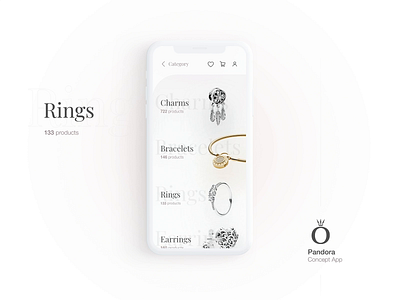Pandora App - Category Screen 7ninjas animation app category concept ecommerce filter flat grid interaction interface ios jewelry listing mobile pandora products rings uiux