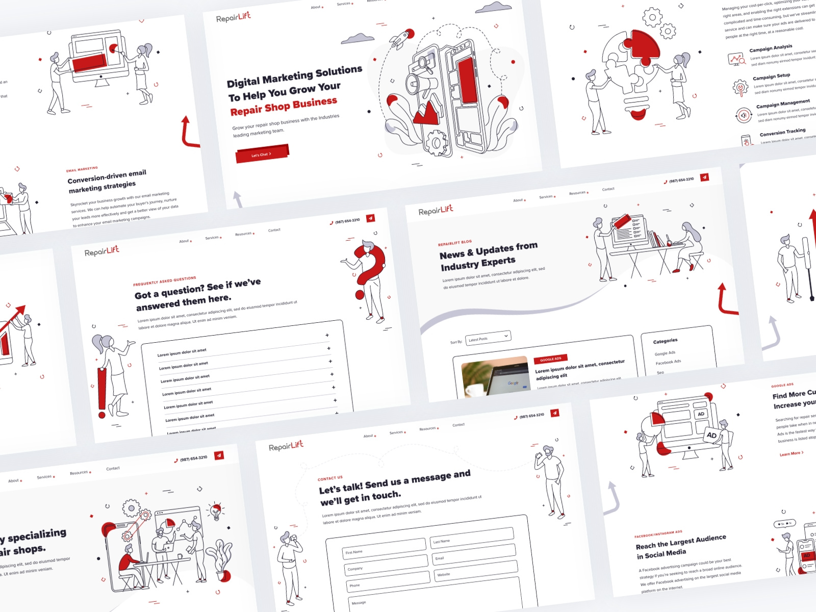 RepairLift Marketing - Website Design agency clean device digital edgy illustration illustrations marketing minimal minimalist modern repair tech ui uiux web web design webdesign website website design