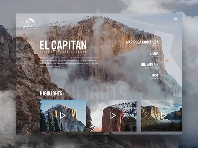 Yosemite & El Capitan | Yosemite National Park animation clouds design forest homepage interaction modern motion mountains photoshop sketch typogaphy ui user experience user interface ux web website wilderness yosemite