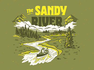 The Sandy River adventure beer branding canoe clouds design forest graphic design illustration landscape mountain nature northwest oregon outdoors paddle retro river scene vintage