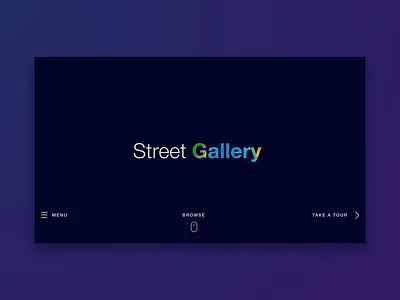 Street Gallery animation app clean interface dark theme dark ui desktop gallery inspiration logo minimalistic street art trend 2019 trendy typography ui ui design urban ux web website