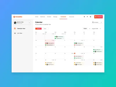 Calendar for Social Media Management Application animation calendar design gradient procreator sketch social app social media typography ui user interface ux vector