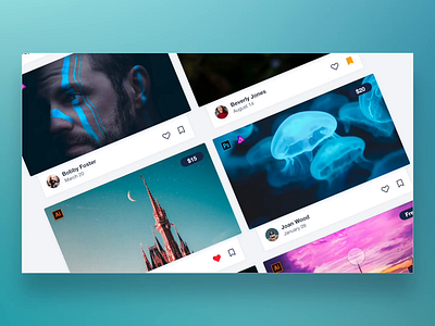 Social media for creators app concept branding card cards flat home page interaction photo stock photo template ui web website