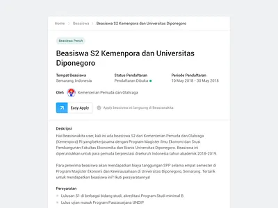 Beasiswakita - Scholarship Detail animation blog card detail flat minimal product scholarship typography web design website