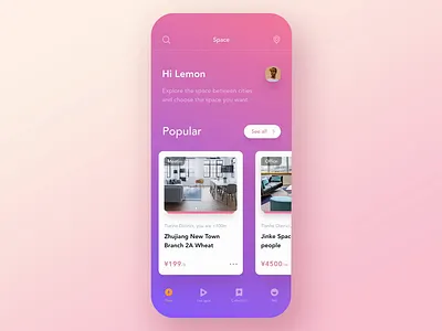 Space, venue rental Animation 3d all card drop down evaluation flip gif map popular ux