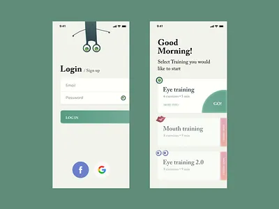 Eye Training Mobile App animation app application exercise eye eyes illustration ios login logo mobile onboarding password progress registration sign in sign up splash trainings welcome