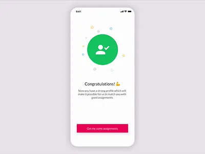 Match by Cool Company - Profile Completness Animation animation app confetti design freelancer freelancing ios jobs matching micro interaction profile profile completeness success success message successful ui