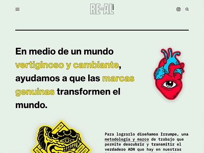RE-AL Homepage heart landing page minimal old school passion real red stickers