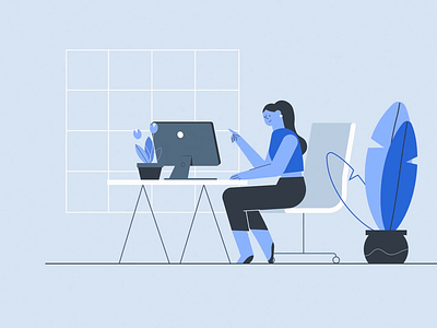 Ka-Ching! 2d animation blue business character design desktop girl girl illustration human illustration motion graphics office people plants project vidico web website work