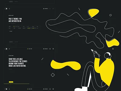 Music.com - Onboarding by music dashboard landing page music music app music archive music.com onboarding pharrell questions ux ui webdesign yellow