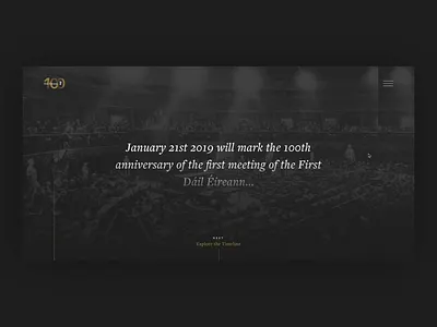 Dáil100 Dark Concept black black white clean dark dark mode dark ui elegant gold government grey historical history photography serif slick ui web website