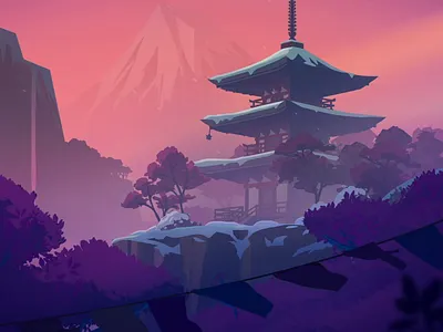 Asian Temple - 2/6 Sleep Scene 2d 3d after effects animation cinema4d colors design flat gif illustration inspiration japan loop motion graphics sleep temple vector violet
