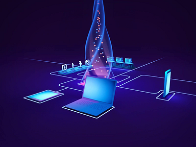 Workspace 3d 3d illustration animation future glow lighting neon octane octanerender processor styleframe workspace