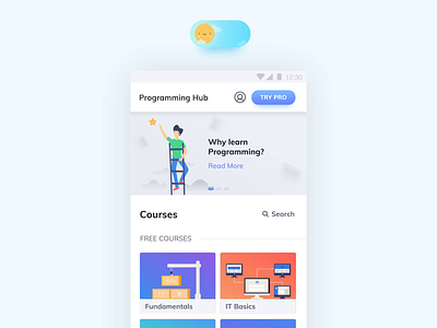 Dark Theme - Programming Hub animation animation after effects app character design coding dark mode dark theme dark ui illustrations mobile night mode procreator programming programming hub sketch ui ux vector