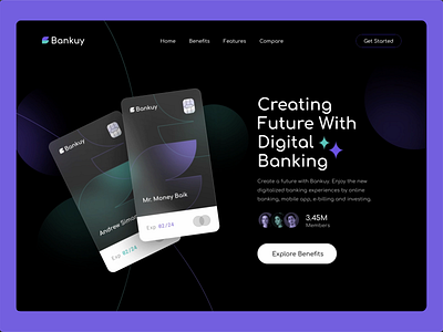 Bankuy Hero Animation animation app bank branding card design finance graphic design header hero illustration logo ui ux web website