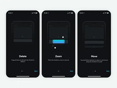 Splice Features Tutorial animation dark ui image instagram ios loop onboarding onboarding ui tutorial video video editor video maker video tool