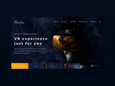 The Dimensions VR/3D platform slider app dark design gradient header movie slider ui ux web