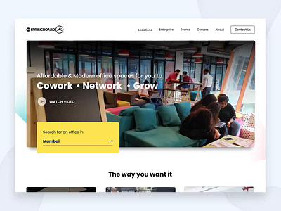 Landing page interaction - 91 Springboard animation branding coworking coworking space design flat icon illustration illustration design interaction logo office procreator sketch typography ui user interface ux vector web