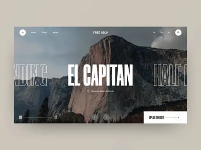FREE SOLO online route exploring animation clean design elements free solo grid interface landing layout motion navigation photo slider style typography ui ux design video web website