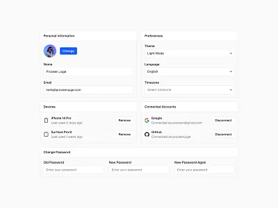 Manage Profile 🔐 button design input minimal profile saas settings ui web design
